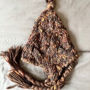Etro Wool Beanie with Earflaps and Braids Browns and Gold